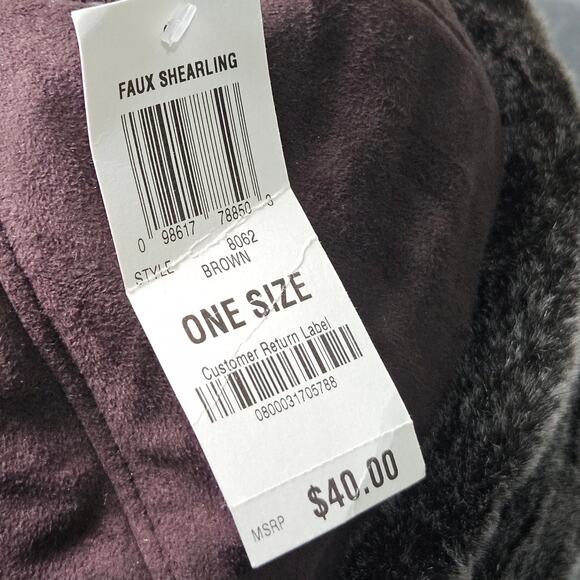 Charter Club Faux Shearling Hat Brown Gray Lined Cuff Beanie Winter OS - Picture 6 of 7